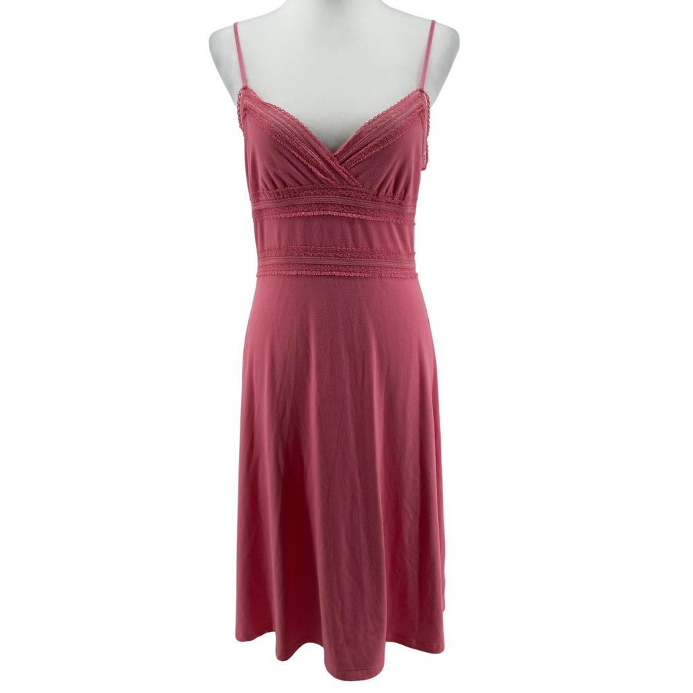 Midi Slip Dress Womens Large Pink Lace Trim Strappy Romantic Cottagecore Boho